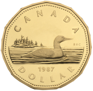 A moeda de CAD 1.00 foi criada em 1987 e ganhou o apelido de Loonie